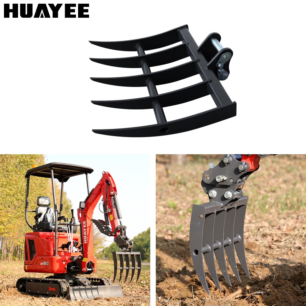 HUAYEE Mini Excavator Rake for 1-1.8 Ton Machines - Heavy-Duty Attachment with Pins for Soil Cultivation & Landscaping