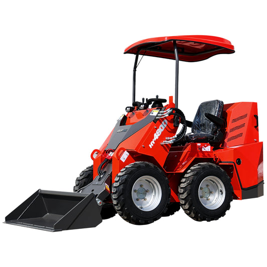 HY480D Ride-On Wheeled Mini Skid Steer Loader with Bucket, 23HP B&S Gas Engine, for Construction Farm Landscaping, Curbside delivery & Professional unloading Included