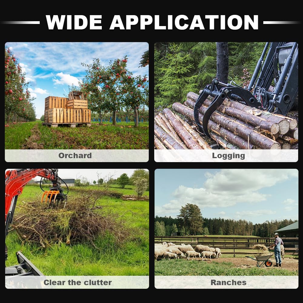 HUAYEE Log Grapple Attachment for Skid - Steer Loaders - Ideal for Wood Handling, Landscaping & Farm Work - USA Stock