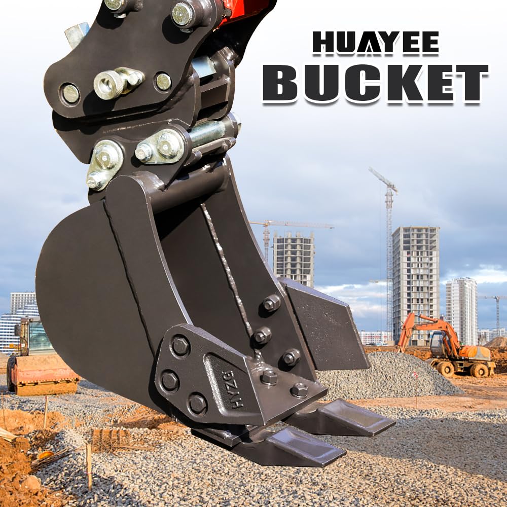 HUAYEE 200mm Narrow - Tooth Bucket Attachment for Mini Excavators - Ideal for Ditching, Small Excavation Projects - USA Stock
