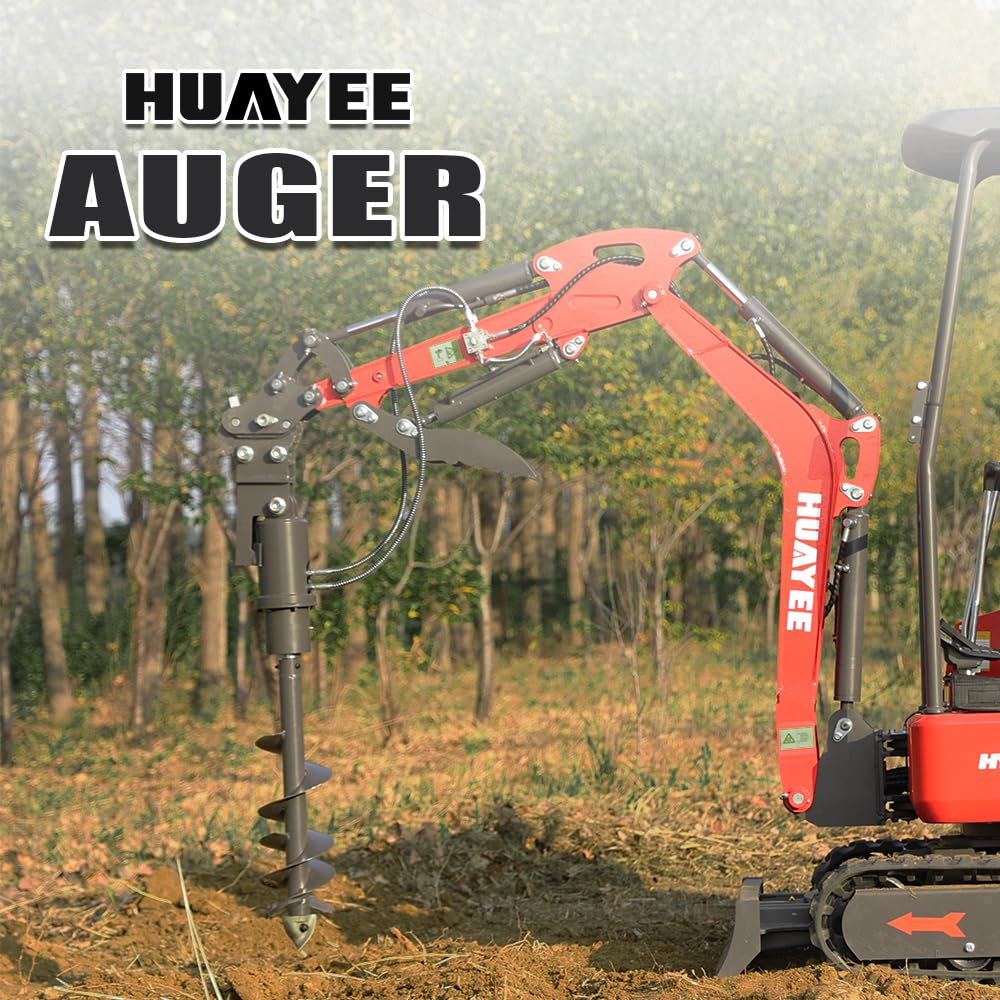 HUAYEE Auger Attachment for Mini Excavators - Ideal for Drilling, Tree Planting & Utility Installation - USA Stock