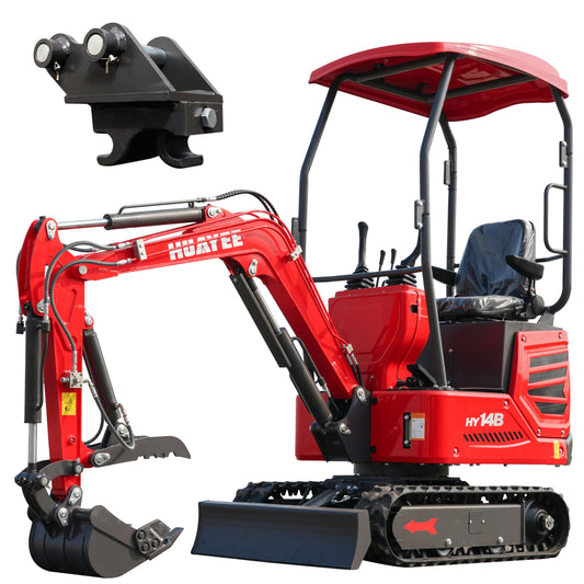 HY14B 1.4T Mini Excavator with Hydraulic Thumb, Quick Coupler, 13.5HP Gasoline Engine, EPA Certified, Rubber Tracks for Compact Digging Jobs, Curbside delivery & Professional unloading Included